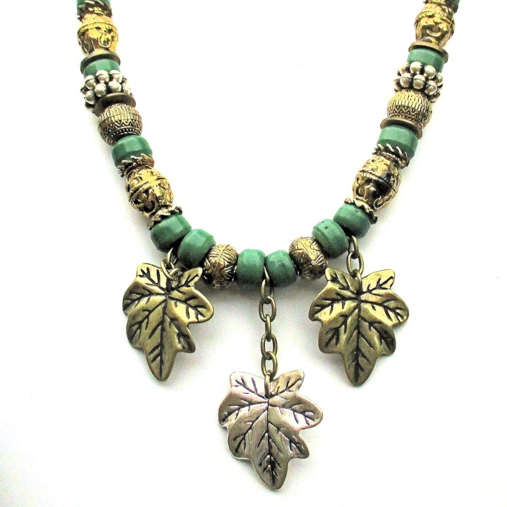 Woodland Trio Of Leaves Necklace Handmade
